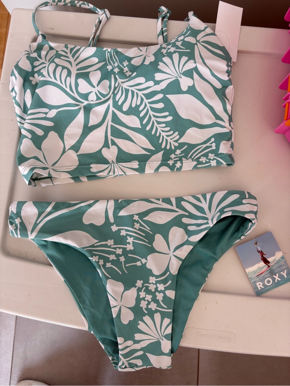 Roxy Women's Teal and White Tropical Tank Bikini Set XS